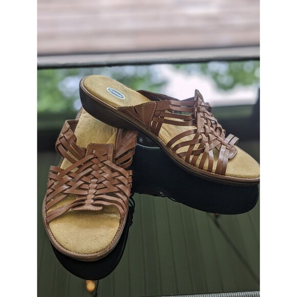 Dr Scholl's Sandals Women's sz 11 Brown Leather Woven Advanced Comfort Series - Picture 1 of 11